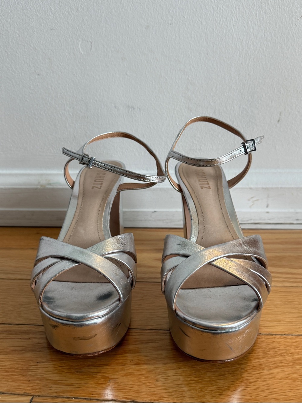 Schutz Silver Platform Strappy Sandals - Women